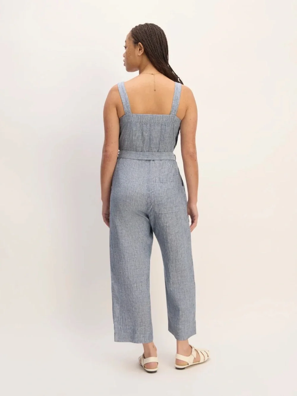Everlane The Linen Side-Button Jumpsuit - Blue White Stripe - 00